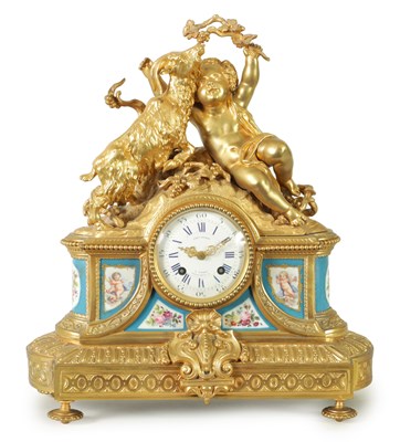 Lot 1099 - CHARLES OUDIN, A PARIS. A LATE 19TH CENTURY FRENCH ORMOLU AND PORCELAIN PANELLED MANTEL CLOCK