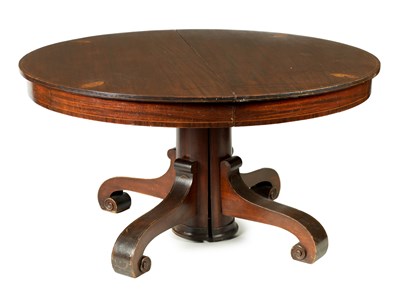 Lot 1374 - A 19TH CENTURY INLAID MAHOGANY ADJUSTABLE DINING TABLE