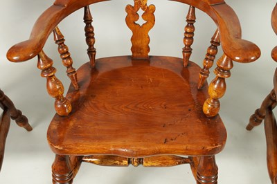 Lot 1327 - A SET OF SIX 19TH CENTURY STYLE ASH AND ELM BROAD ARM WINDSOR CHAIRS