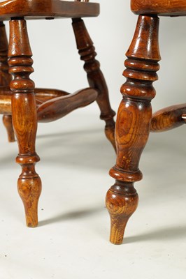 Lot 1327 - A SET OF SIX 19TH CENTURY STYLE ASH AND ELM BROAD ARM WINDSOR CHAIRS