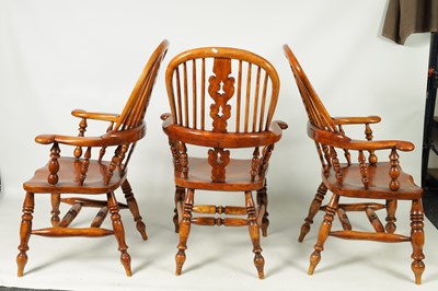 Lot 1327 - A SET OF SIX 19TH CENTURY STYLE ASH AND ELM BROAD ARM WINDSOR CHAIRS