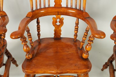 Lot 1327 - A SET OF SIX 19TH CENTURY STYLE ASH AND ELM BROAD ARM WINDSOR CHAIRS