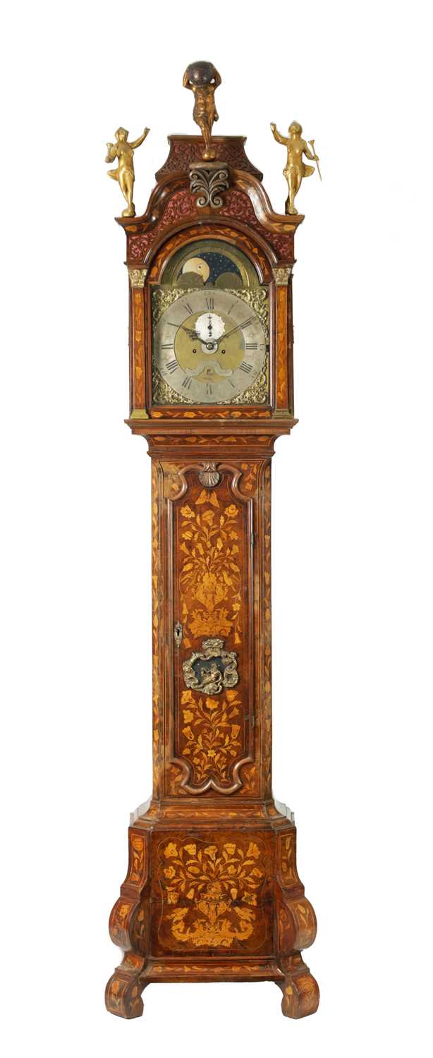 Lot 1164 - JOHN MARRIOTT, LONDON.  A FINE 18TH CENTURY WALNUT AND DUTCH MARQUETRY 8-DAY LONG CASE CLOCK