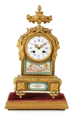 Lot 1288 - A LATE 19TH CENTURY FRENCH ORMOLU AND PORCELAIN PANELLED MANTEL CLOCK