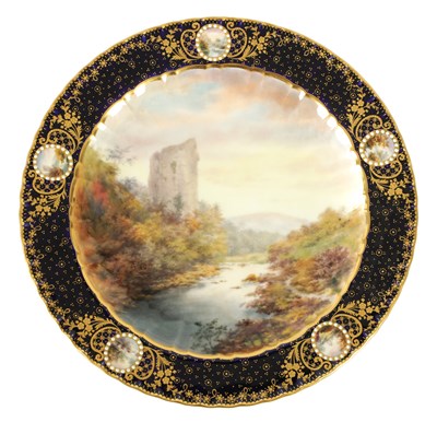 Lot 156 - A LATE 19TH CENTURY COUNTRY LANDSCAPE CABINET PLATE PAINTED BY E TROWELL