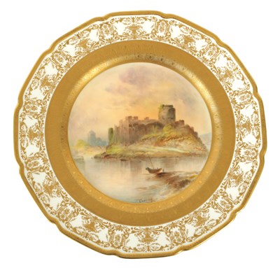 Lot 40 - A ROYAL DOULTON CABINET PLATE OF PEMBROKE CASTLE PAINTED BY  PAINTED BY P. CURNOCK