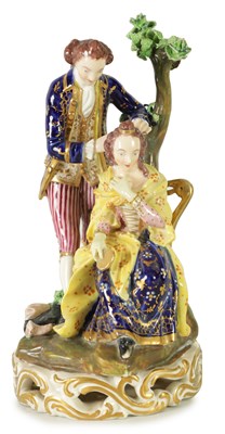 Lot 50 - AN EARLY 19TH CENTURY DERBY FIGURE GROUP OF THE COURT HAIRDRESSER