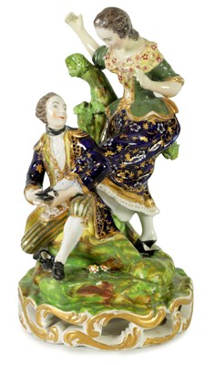 Lot 143 - AN EARLY 19TH CENTURY DERBY FIGURE GROUP OF THE COURT SHOE FITTER