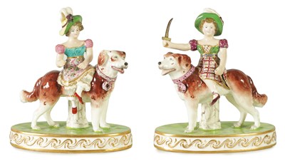 Lot 48 - A RARE PAIR OF EARLY 19TH CENTURY MINTON 'WAR AND PEACE' FIGURINES