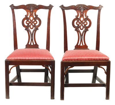 Lot 1353 - A PAIR OF GEORGE III CHIPPENDALE STYLE MAHOGANY SIDE CHAIRS