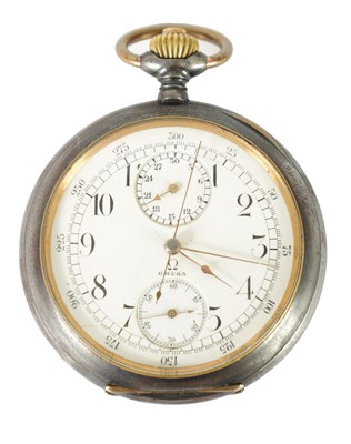 Lot 487 - AN EARLY 20TH CENTURY OMEGA CHRONOGRAPH OPEN FACE GUNMETAL POCKET WATCH