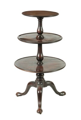 Lot 1422 - A GEORGE III THREE TIER MAHOGANY REVOLVING DUMB WAITER