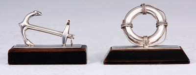 Lot 132 - A PAIR OF SILVER MENU HOLDERS OF MARITIME...