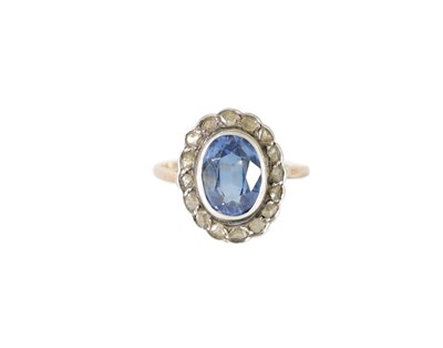 Lot 451 - A 9CT GOLD BLUE SPINEL AND DIAMOND RING