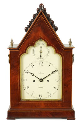 Lot 1239 - JOHNSON, LONDON.  A MID 19TH CENTURY FIGURED MAHOGANY BRACKET CLOCK