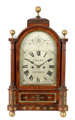 Lot 1209 - GRANT, LONDON. A REGENCY BRASS INLAID FIGURED MAHOGANY BRACKET CLOCK