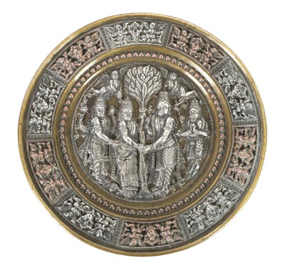 Lot 316 - A LATE 19TH CENTURY INDIAN BRONZE AND MIXED METAL PLAQUE