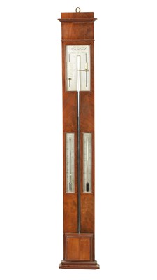 Lot 1223 - A 19TH CENTURY FRENCH MAHOGANY STICK BAROMETER