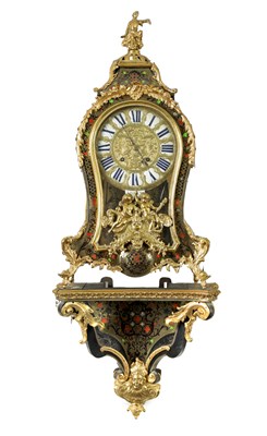 Lot 1093 - JEAN JOLLY, A PARIS. AN 18TH CENTURY FRENCH BOULLE TORTOISESHELL BRACKET CLOCK ON BRACKET