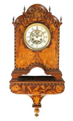 Lot 1120 - A LATE 19TH CENTURY DUTCH WALNUT AND MARQUETRY BRACKET CLOCK ON BRACKET