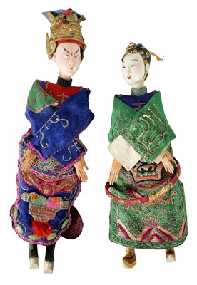Lot 246 - A PAIR OF 20TH CENTURY JAPANESE PAINTED WOOD AND FABRIC DOLLS