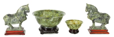 Lot 227 - FOUR PIECES OF CHINESE SAGE GREEN JADE