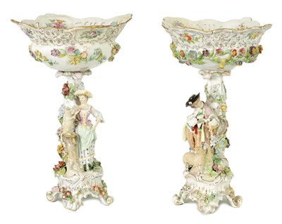 Lot 139 - A PAIR OF 19TH CENTURY DRESDEN FIGURAL CENTREPIECES