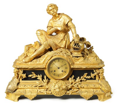 Lot 1175 - A LARGE 19TH CENTURY FRENCH ORMOLU AND MARBLE FIGURAL MANTEL CLOCK