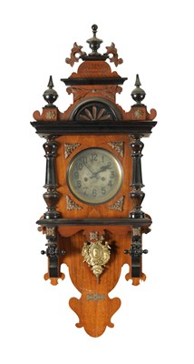 Lot 1272 - A 19TH CENTURY WALNUT AND EBONISED GUSTAV BECKER HANGING WALL CLOCK