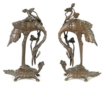 Lot 378 - A PAIR OF JAPANESE MEIJI PERIOD BRONZE SCULPTURES