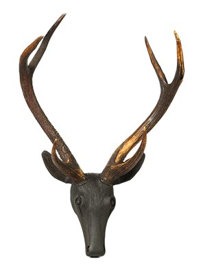 Lot 923 - A LATE 19TH CENTURY CARVED WOODEN SAMBA DEERS HEAD