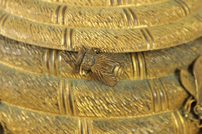 Lot 866 - AN UNUSUAL LATE 19TH CENTURY GILT BRASS BEEHIVE SEWING BOX