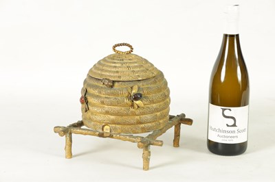 Lot 866 - AN UNUSUAL LATE 19TH CENTURY GILT BRASS BEEHIVE SEWING BOX