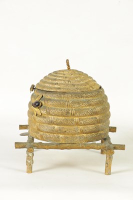 Lot 866 - AN UNUSUAL LATE 19TH CENTURY GILT BRASS BEEHIVE SEWING BOX