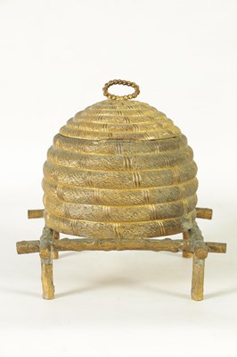 Lot 866 - AN UNUSUAL LATE 19TH CENTURY GILT BRASS BEEHIVE SEWING BOX