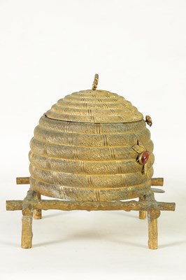 Lot 866 - AN UNUSUAL LATE 19TH CENTURY GILT BRASS BEEHIVE SEWING BOX
