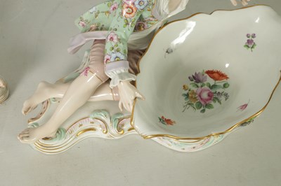 Lot 85 - A PAIR OF LATE 19TH CENTURY MEISSEN PORCELAIN FIGURAL SWEETMEAT DISHES