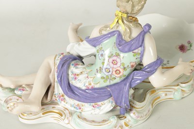 Lot 85 - A PAIR OF LATE 19TH CENTURY MEISSEN PORCELAIN FIGURAL SWEETMEAT DISHES