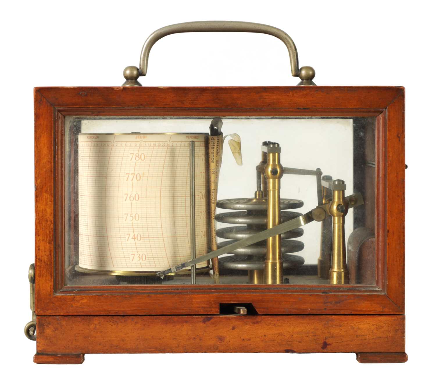 Lot 1101 - A 19TH CENTURY FRENCH MAHOGANY MINIATURE BAROGRAPH BY RICHARD FRERES PARIS