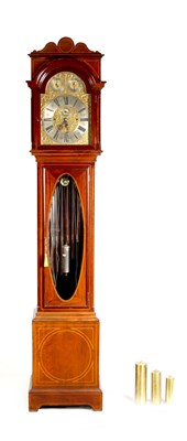 Lot 846 - AN EARLY 20TH CENTURY MAHOGANY TUBE CHIMING LONGCASE CLOCK