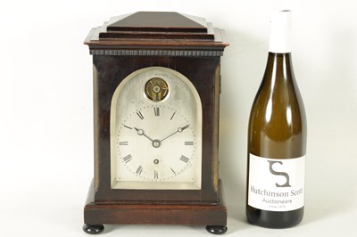 Lot 1287 - BETHEL JACOBS, No. 7 WHITEFRIARGATE HULL. A GOOD EARLY 19TH CENTURY EBONISED CHAMFER TOP MANTEL/LIBRARY CLOCK