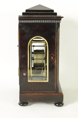 Lot 1287 - BETHEL JACOBS, No. 7 WHITEFRIARGATE HULL. A GOOD EARLY 19TH CENTURY EBONISED CHAMFER TOP MANTEL/LIBRARY CLOCK