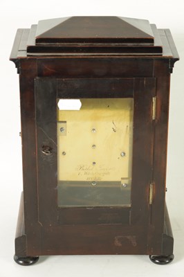 Lot 1287 - BETHEL JACOBS, No. 7 WHITEFRIARGATE HULL. A GOOD EARLY 19TH CENTURY EBONISED CHAMFER TOP MANTEL/LIBRARY CLOCK
