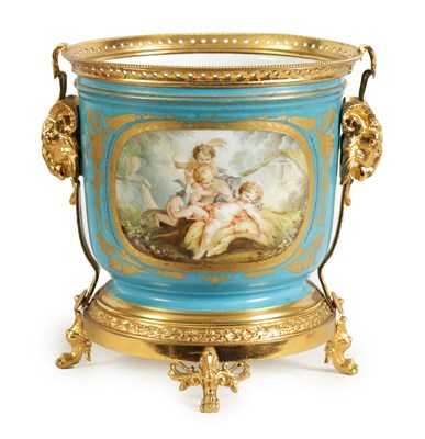 Lot 84 - 19TH CENTURY SEVRES AND GILT METAL MOUNTED JARDINIERE OF LARGE SIZE