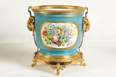 Lot 84 - 19TH CENTURY SEVRES AND GILT METAL MOUNTED JARDINIERE OF LARGE SIZE