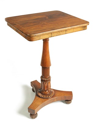 Lot 964 - A LATE REGENCY FIGURED ROSEWOOD INLAID OCCASIONAL TABLE IN THE MANNER OF GILLOWS