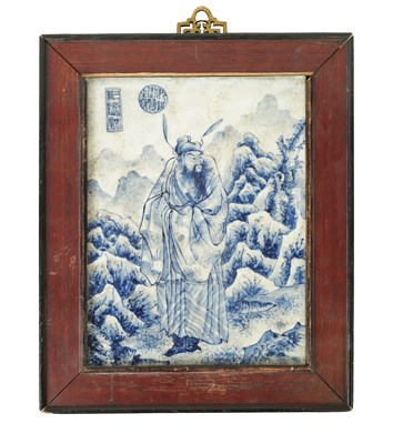 Lot 376 - A JAPANESE MEIJI PERIOD BLUE AND WHITE PORCELAIN PLAQUE