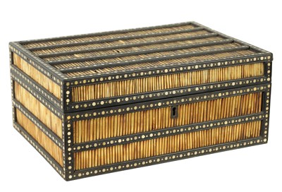 Lot 248 - A 19TH CENTURY ANGLO INDIAN EBONY AND IVORY INLAID PORCUPINE QUILL WORK BOX