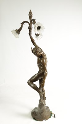 Lot 600 - AFTER RAYMOND SUDRE, PARIS. A LARGE EARLY 20TH CENTURY PATINATED BRONZE FIGURAL LAMP