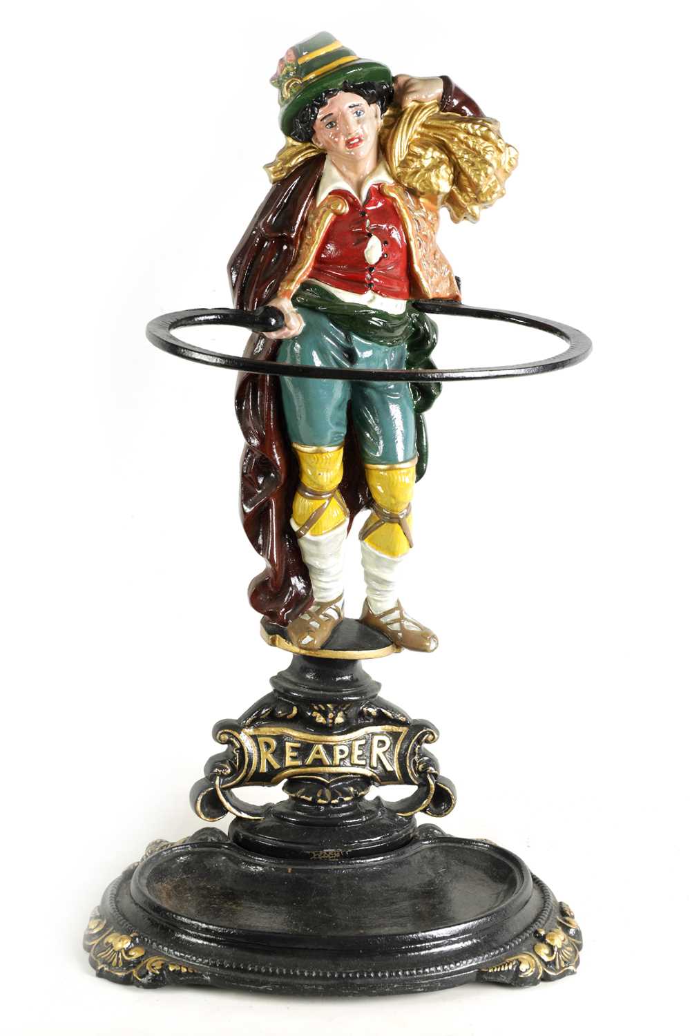 Lot 633 - A 19TH CENTURY PAINTED CAST IRON STICK/UMBRELLA STAND